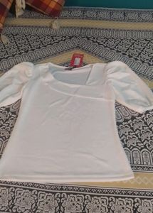 Ballon Sleeves Off White Trendy Top