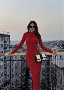 Elegant Red Ruched Maxi Dress
