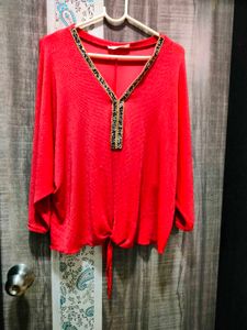 Pretty Sparkly Top With Beaded V-Neck