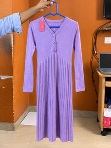 Elegant Purple Pleated Midi Dress