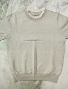 Cream Lace Neckline Sweater