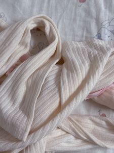 Cream Off-Shoulder Ribbed Top with Pink Laces