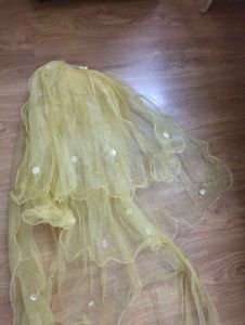 Elegant Golden veil with Floral Embellishments