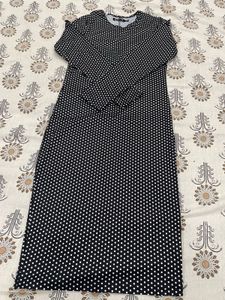 Black &amp; White Polka Dot Print Bodycon Midi Dress