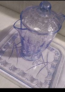 Party Set Of 5 Crystal Glass, Jug And Serving Tray