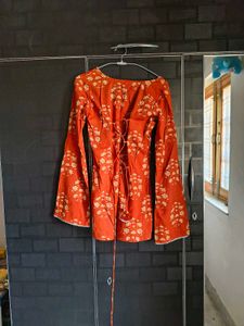Orange Floral Print Kurta