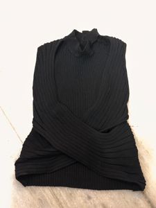 Black Ribbed Turtleneck Top