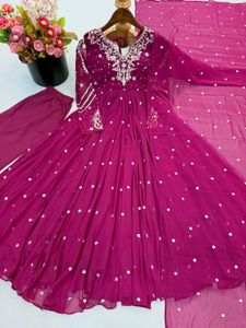 Elegant Brown Sequined Anarkali Kurta Set