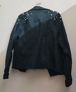 Black Pearl Embellished Denim Jacket
