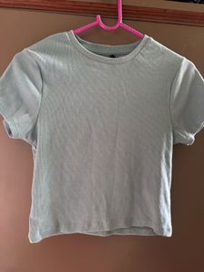 Light Blue Ribbed Crew Neck T-Shirt