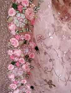 Pink Floral And Sequin Embroidered Designer Saree