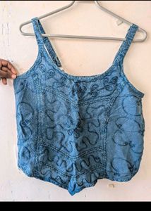 Embroidered Denim Corset Top