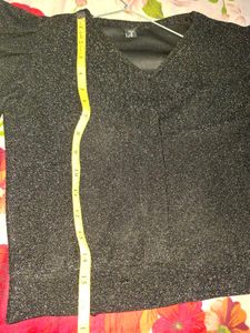 Sparkly Black V-Neck Flutter Sleeve Top