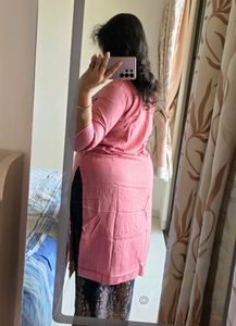 Pink Kurta with Black Printed Palazzos