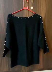 Chic Black Pearl Embellished Top