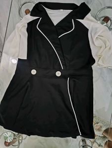 Chic Black & White Collared Dress