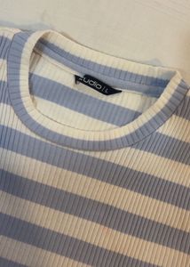 Striped Ribbed Short Sleeve Crop Top