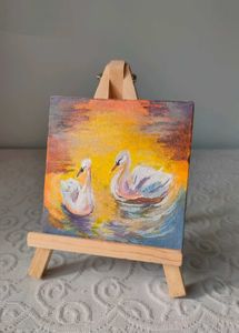 Beautiful Swan Painting With Canvas Board