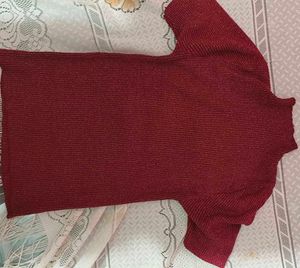 Women’s Shimmer V-Neck Net Partywear Top – Maroon