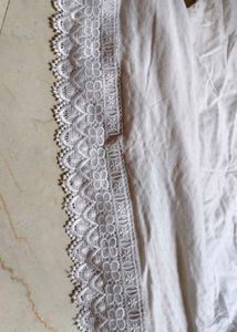 White Lace Trim V-Neck Top