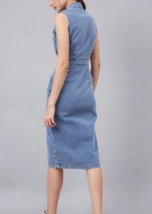 Sleeveless Denim Sheath Dress with Belt