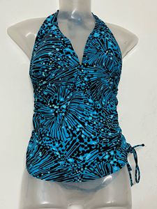 Blue &amp; Black Print Ruched Halter Bikini Top