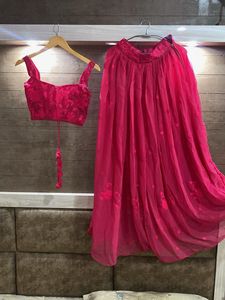 magenta pink chiffon lehenga set