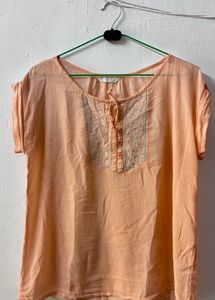 Peach Embroidered Short Sleeve Top