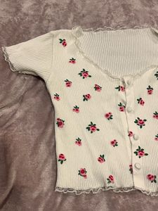 Floral Print Ribbed Crop Top