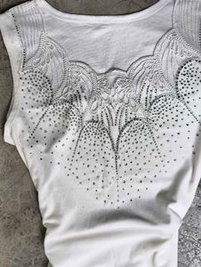 White Embellished Sleeveless Top