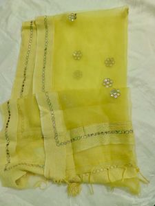 Butter Yellow Mirror-Work tissue Dupatta 💛