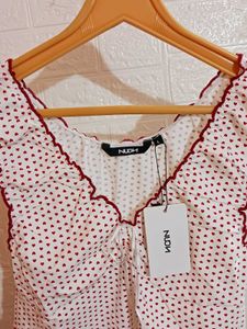 Nuon Red Heart-Printed Cotton-Blend Top