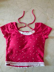 Red Cropped Top with Lace Trim