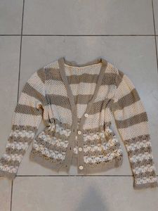 Striped Open Knit Cardigan