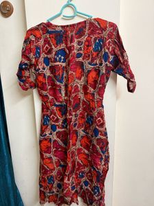 Vibrant Red &amp; Blue Printed Maxi Dress