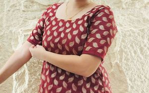 Maroon Leaf Print Kurta