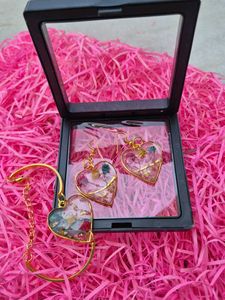 Heart Shaped Floral Resin Jewelry Set