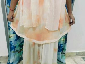 Shimmering Peach &amp; White Sharara Set