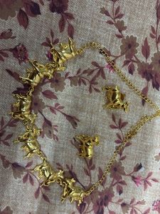 Gold-tone Nandi bell Necklace and Earring Set