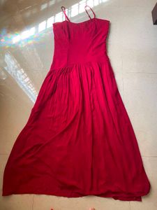 Drop Waist Elegant Red Spaghetti Strap Maxi Dress