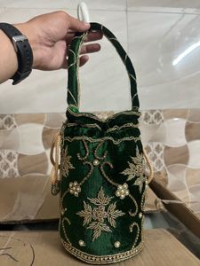 Emerald Green Embroidered Potli Bag