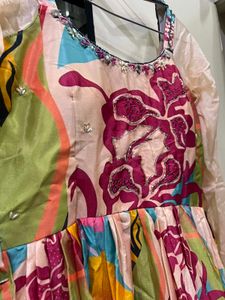 Vibrant Floral Pleated Gown