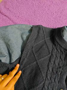 Blue Knitted Vest with Shirt