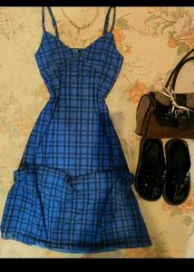 cute 🌷Blue Plaid Mini Dress