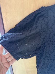 Black Lace Puff Sleeve Corset Top