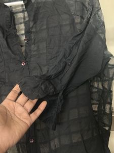 Chic Sheer Black Button-Up Top