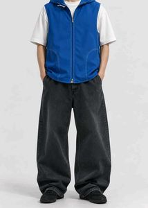 Blue Hooded Sleeveless Zip-Up Vest