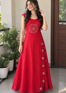 Red Embroidered Anarkali Gown