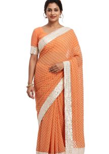 Elegant Orange Saree with Embellished Border