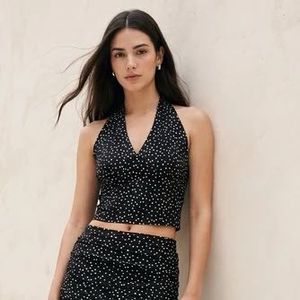 Chic Polka Dot Halter Neck Crop Top